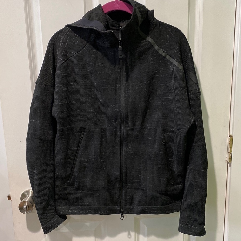 Adidas Black Moto Style Full Zip Hoodie EUC